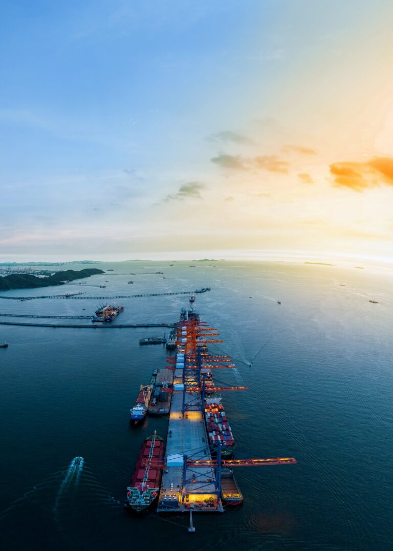 Cargo container Ship load container box to Cargo Ship at Shipyard Bridge of Container Sea