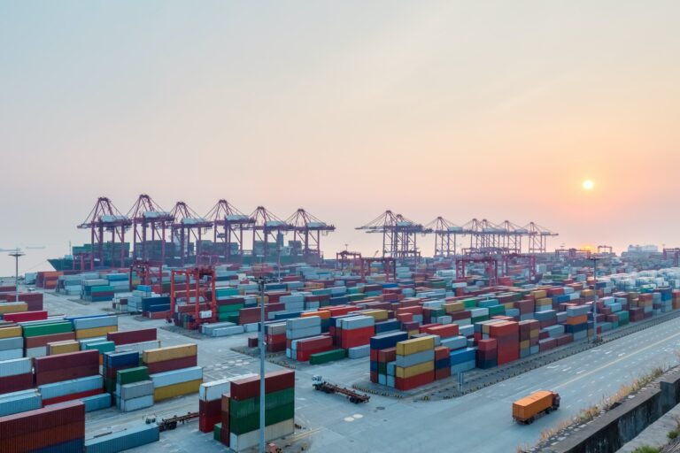 shanghai port at dusk